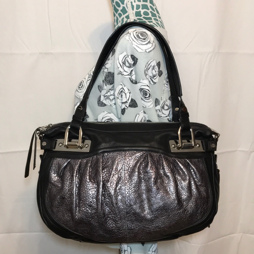 B Makowsky Brand Black Slouchy Leather Shoulder Bag Purse Large Size